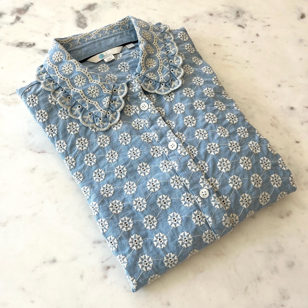 Boden Light Blue Broderie Top